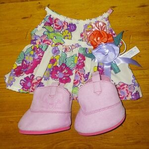 Build-A-Bear Outfit Accessories Floral Tea Party Dress Cowgirl Boots Flowers